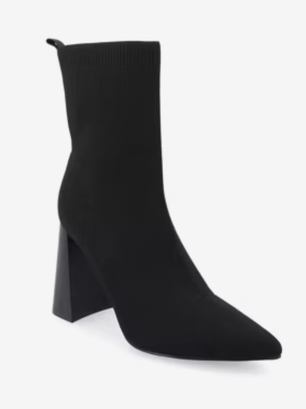 Journee Collection Black Pointed Sock Boot with Sculpted Block Heel